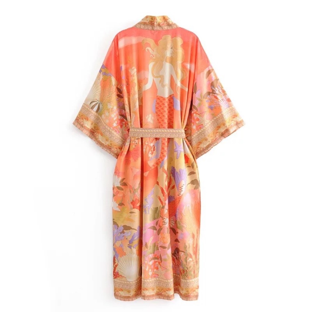 Boho Mermaid Kimono Duster, Under The Sea Maxi Beach Kimono - Picture 11 of 13